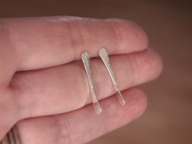 studs, Sterling silver Forged and Hammered stud earrings,