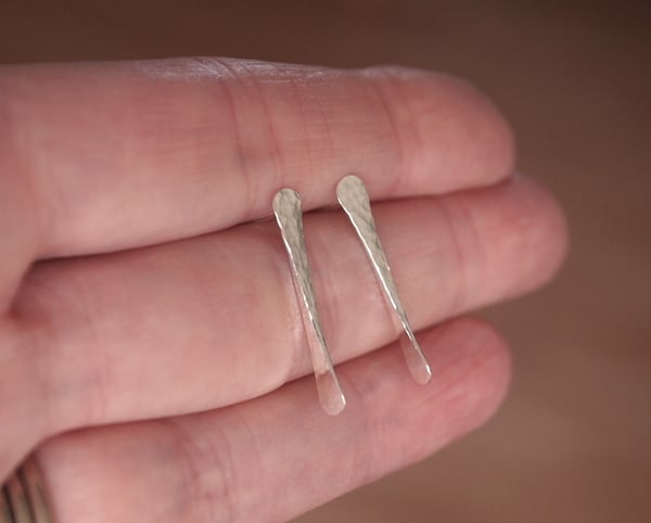 studs, Sterling silver Forged and Hammered stud earrings,