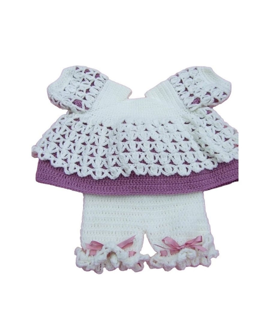 Hand crochet baby angel top and shorts 0-3 months 