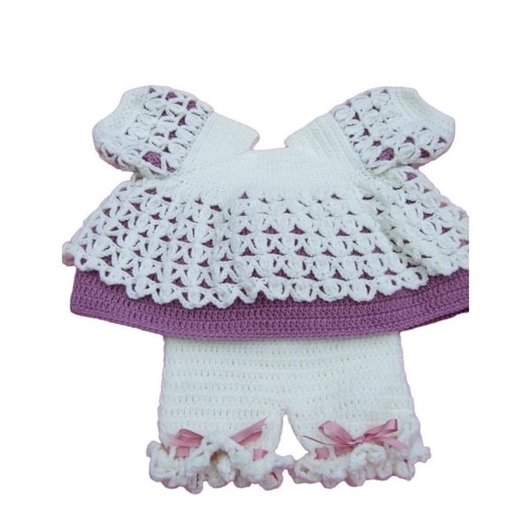 Hand crochet baby angel top and shorts 0-3 months 