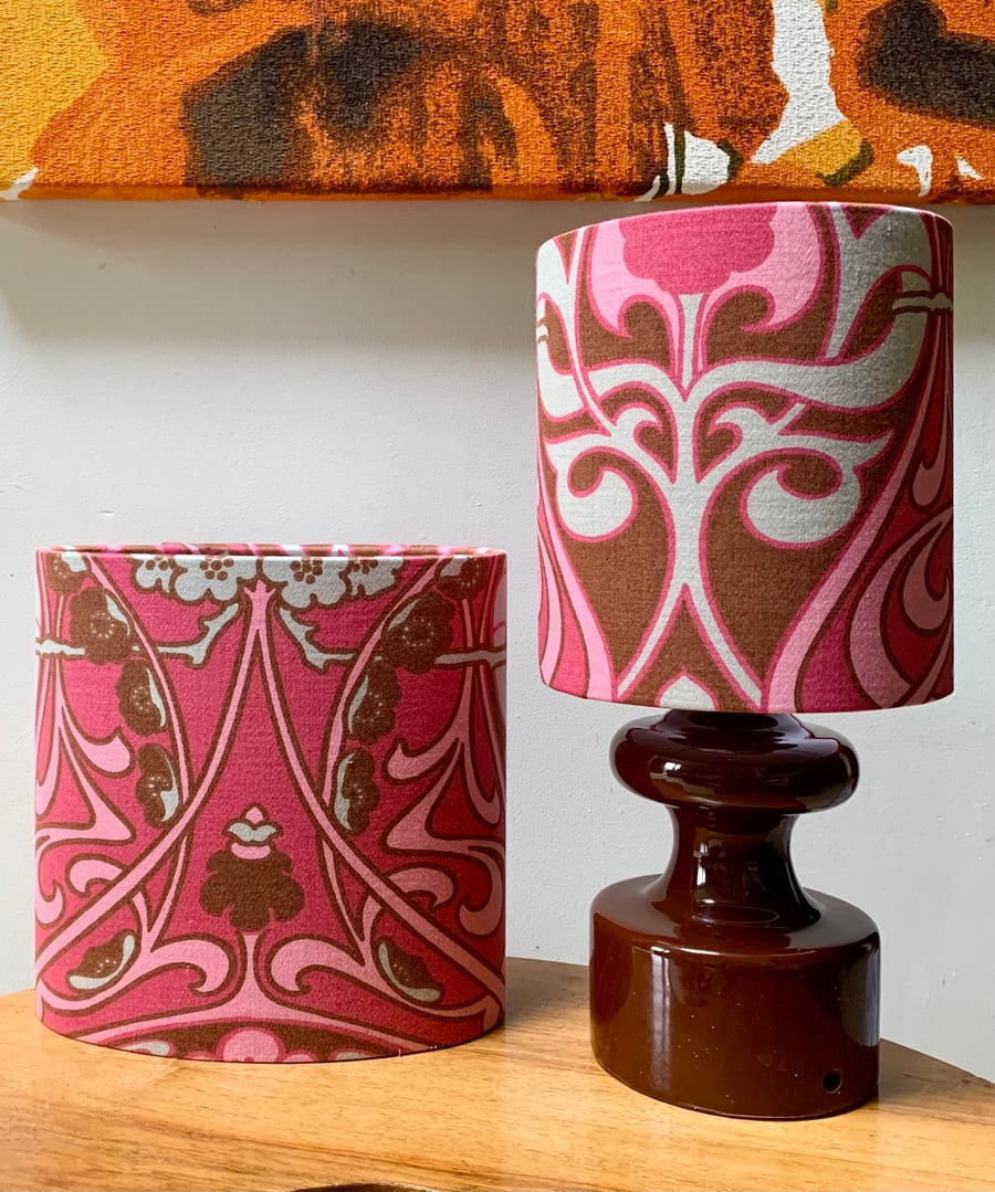 Retro 70s Art Nouveau CASAMILA  Pink David Bartle Vintage Fabric Lampshade 