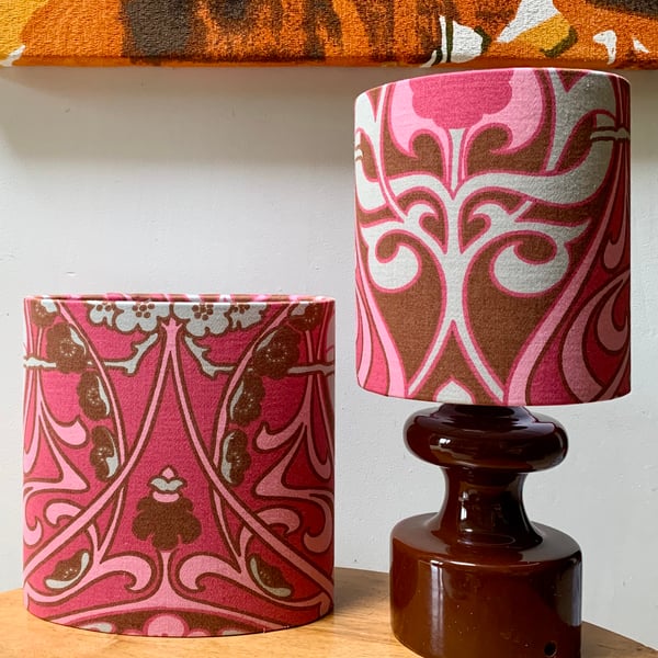 Retro 70s Art Nouveau CASAMILA  Pink David Bartle Vintage Fabric Lampshade 