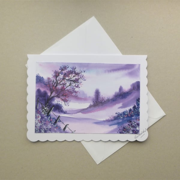 hand painted fantasy lanscape blank card ( ref F 669 D1 )