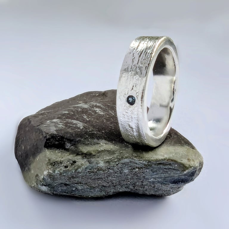 Recycled Sterling Silver Brutalist Design Handmade Topaz Ring, Band