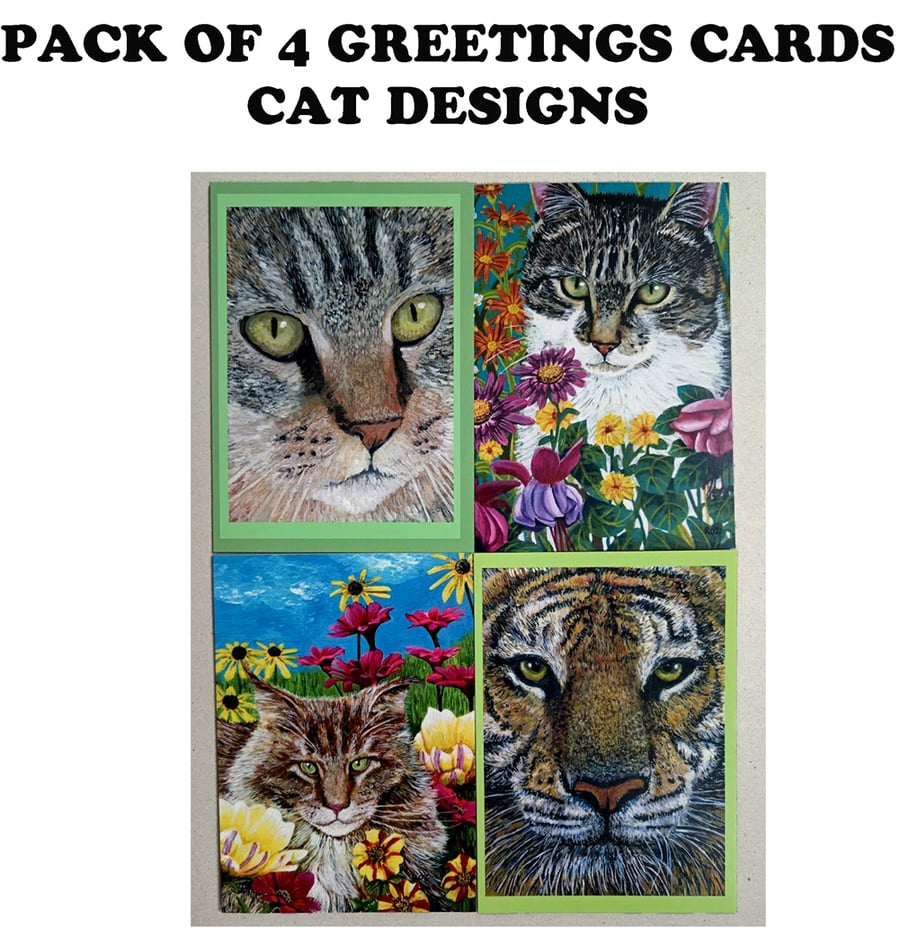 Pack of 4 Cat Design Greetings Cards