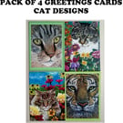 Pack of 4 Cat Design Greetings Cards