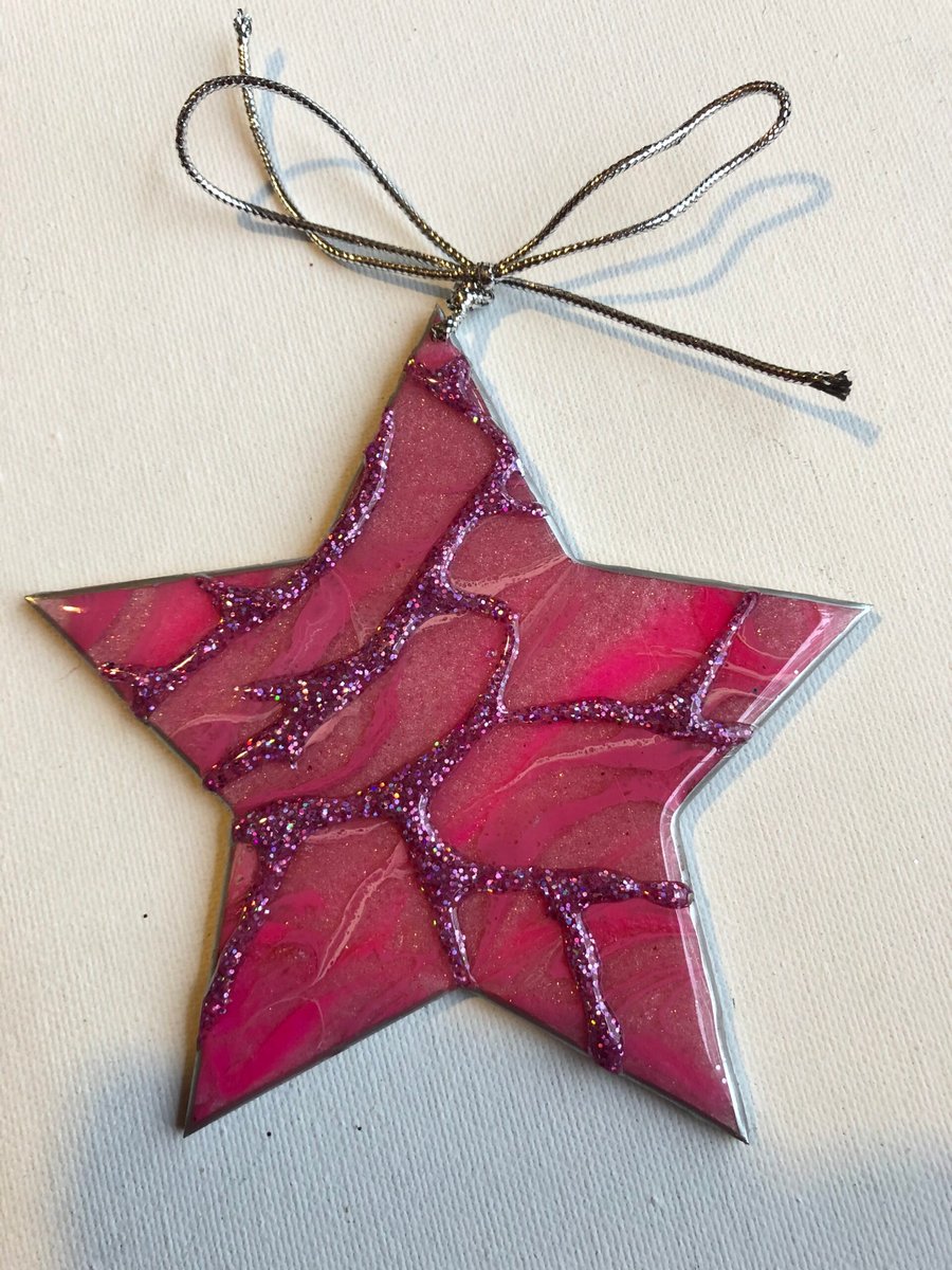 Star ornament, decoration, shimmering pink , 3D , 125mm