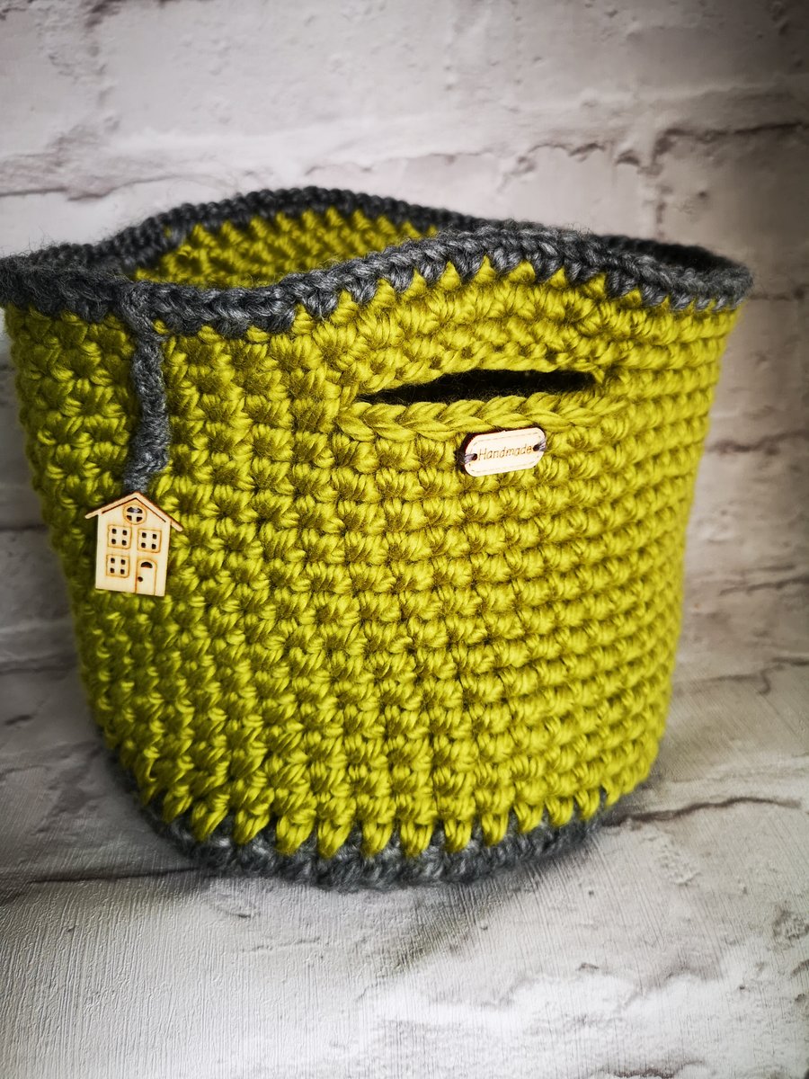 Crocheted Green Chartreuse Basket      FREE P & P