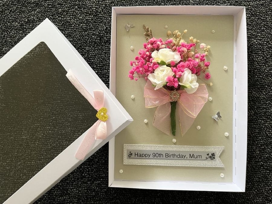 Luxury Personalised Birthday Card, Handmade Dried Flower Bouquet Card  C434