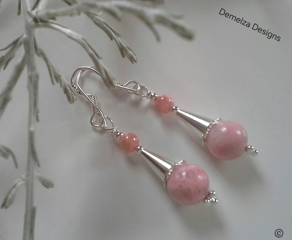 Rare Quality Rhodochrosite Hand Made Sterling Silver Earrings