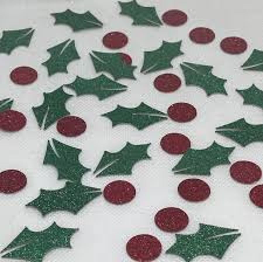 50 x Holly Christmas Table glitter double sided Confetti,  Christmas Decoration