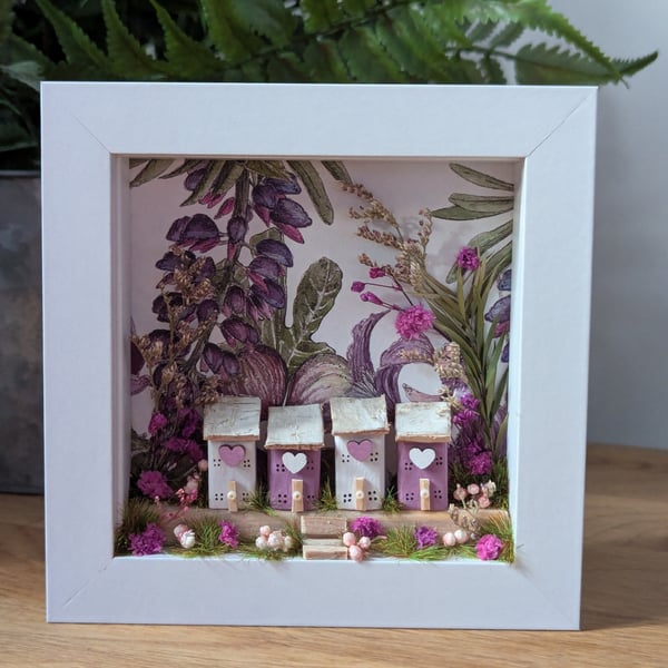 The Autumn Flower Meadow - Handmade Tiny Wooden Cottage Scene Box Frame 