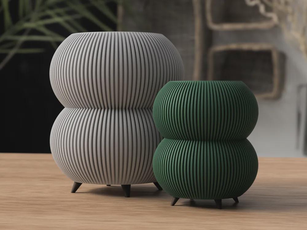 3D Printed Ribbed Planter With Legs, Bubble Succulent Pot, Modern Minimalist Flo