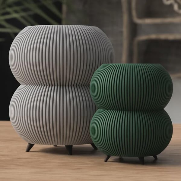 3D Printed Ribbed Planter With Legs, Bubble Succulent Pot, Modern Minimalist Flo