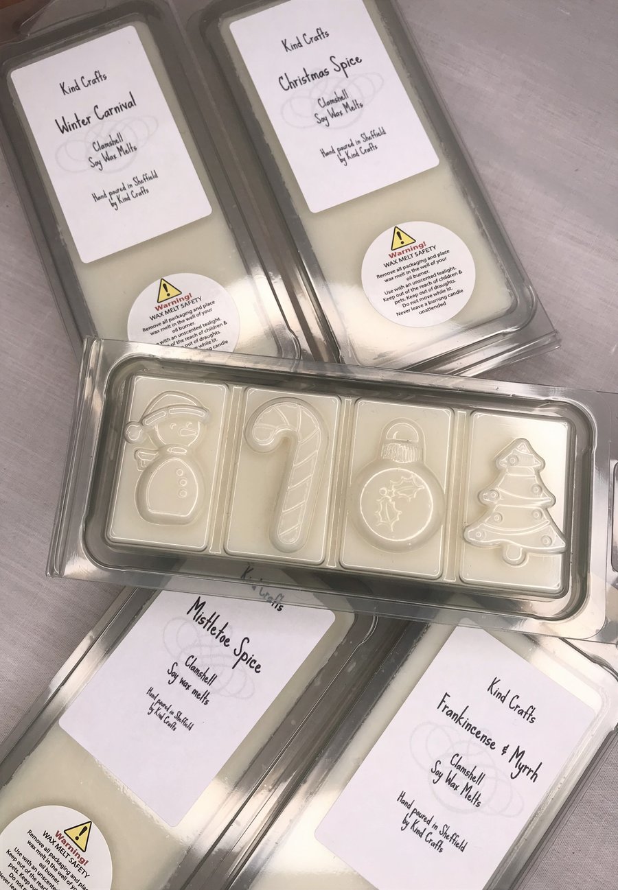 Christmas. Winter soy wax melts in six different fragrance oils. Xmas snap bars.