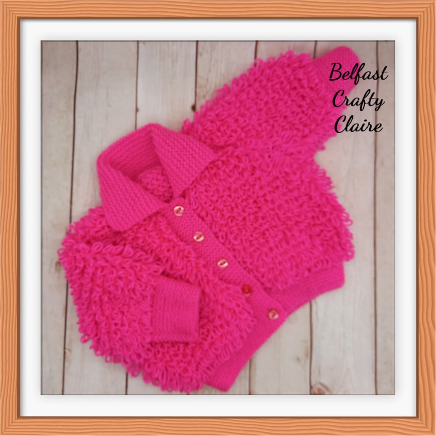 Hand Knitted Baby - LOOPY Style - Cardigan - CANDY PINK - 12-18 Months
