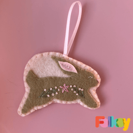 Easter Bunny Appliqué Decoration - Peach