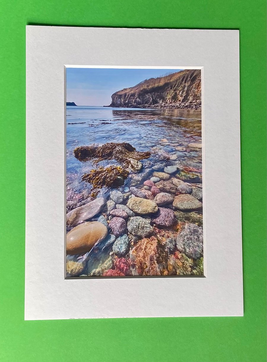 Porthlysgi Beach Wales - Photograph with White Moiunt and Backing Board