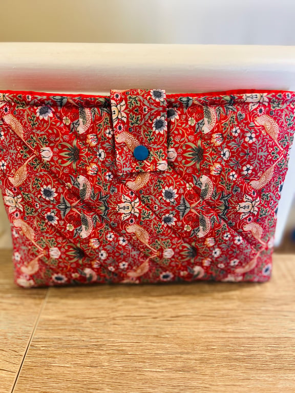 Book Sleeve in William Morris Red Strawberry Thief Fabric 