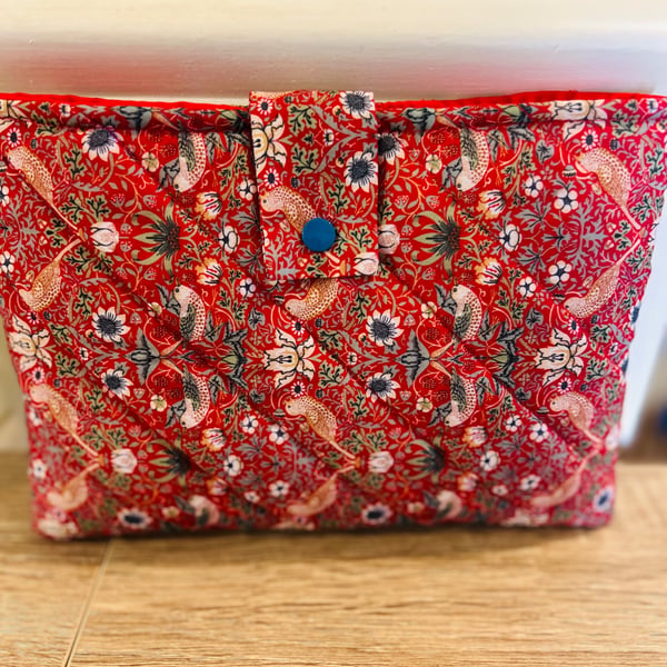Book Sleeve in William Morris Red Strawberry Thief Fabric 