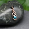 Hammered Copper Mini Spiral Pendant with Turquoise Howlite bead