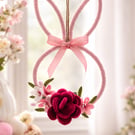 Handmade Floral Bunny Hoop Decoration – Pipe Cleaner Bunny with Rose