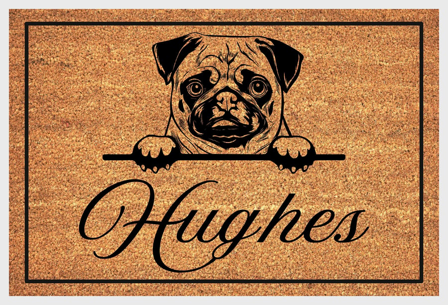 Pug Door Mat - Personalised Pug Welcome Mat - 3... - Folksy