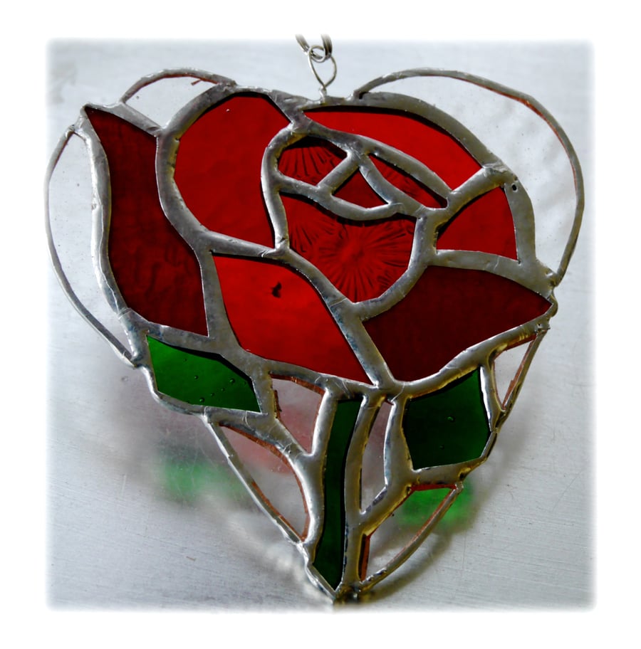 Red Rose Heart Suncatcher Stained Glass 014