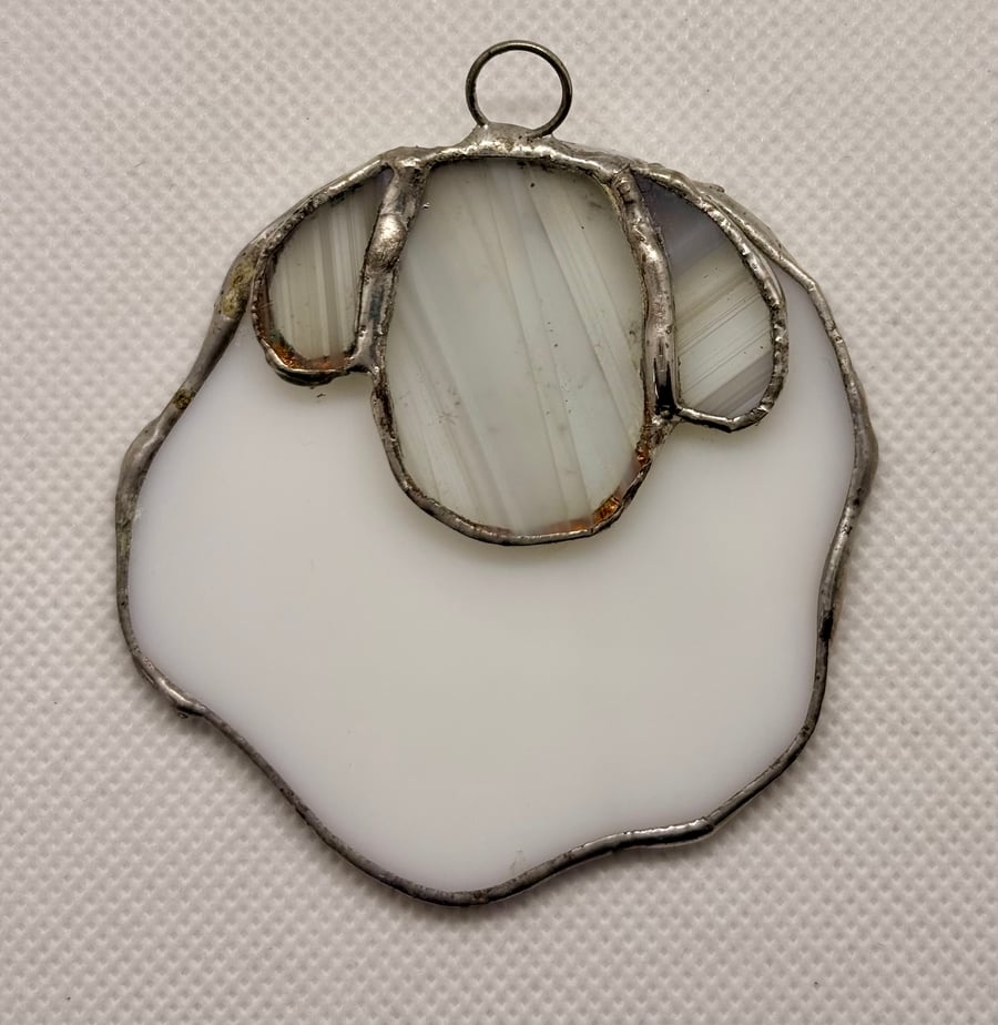 Stained glass small sheep suncatcher - opaque white with wispy white face