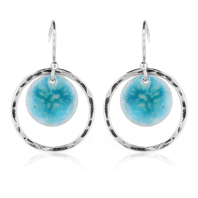 Silver & turquoise circle drop earrings