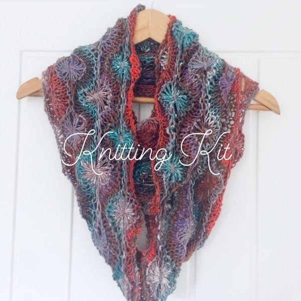 Autumn Flowery Infinity Scarf Knitting Kit