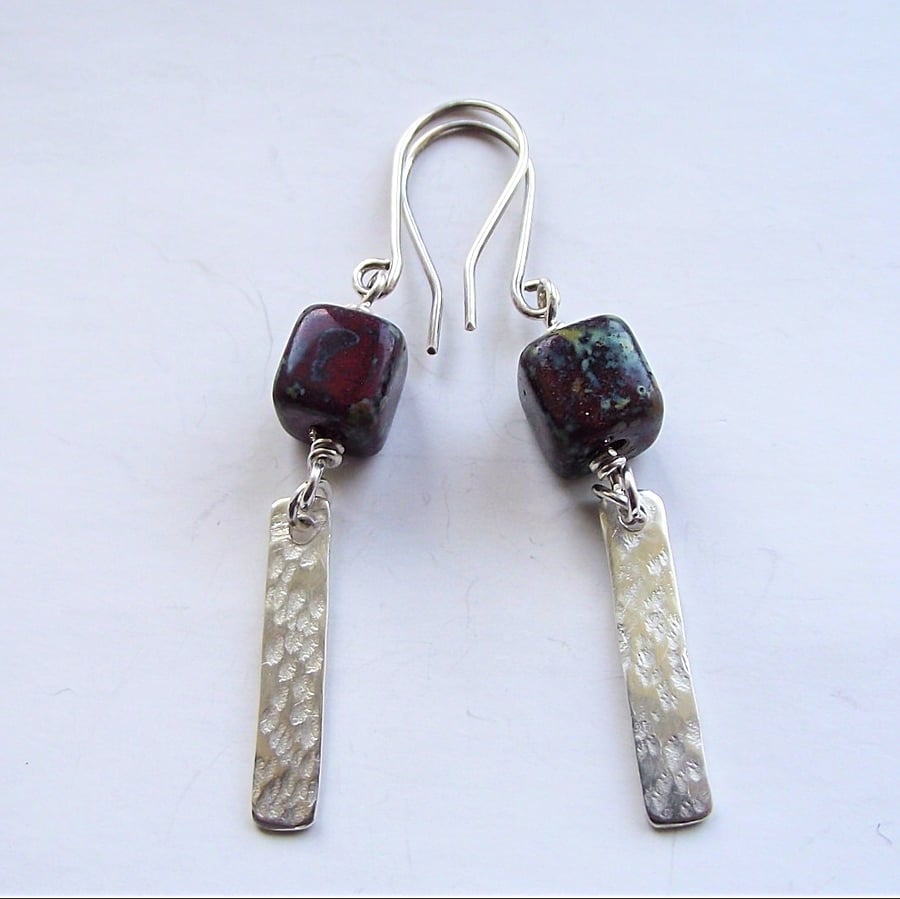 Silver earrings vintage glass dangle sterling handmade Scottish faux agate