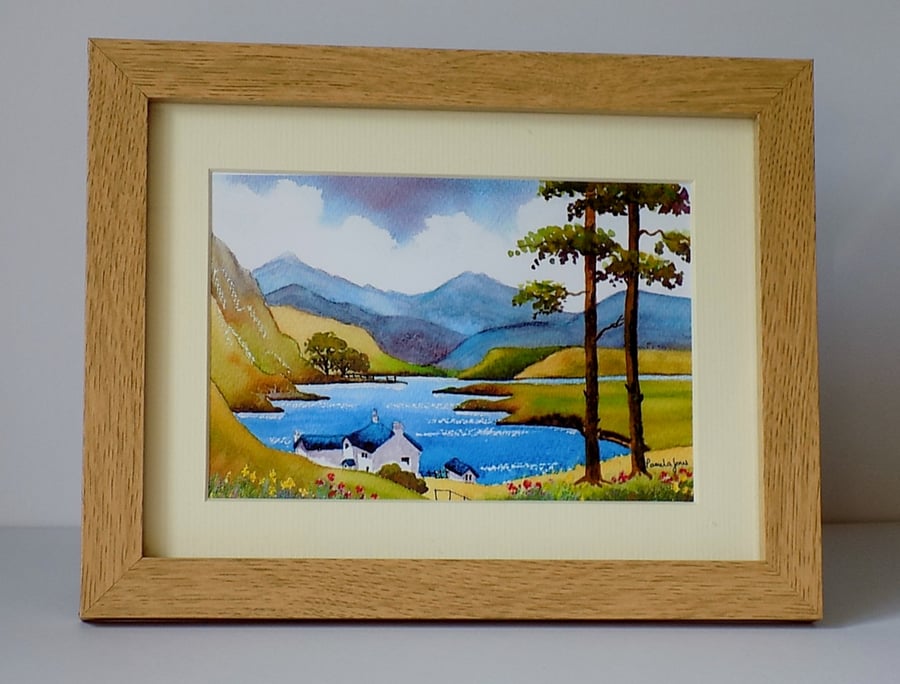 Lakeside Cottage, Snowdonia, North Wales, a Watercolour Print, in 8 x 6 '' Frame