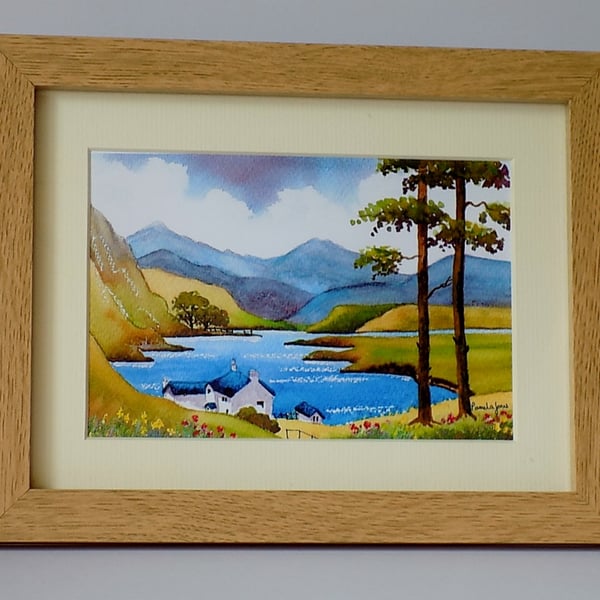 Lakeside Cottage, Snowdonia, North Wales, a Watercolour Print, in 8 x 6 '' Frame