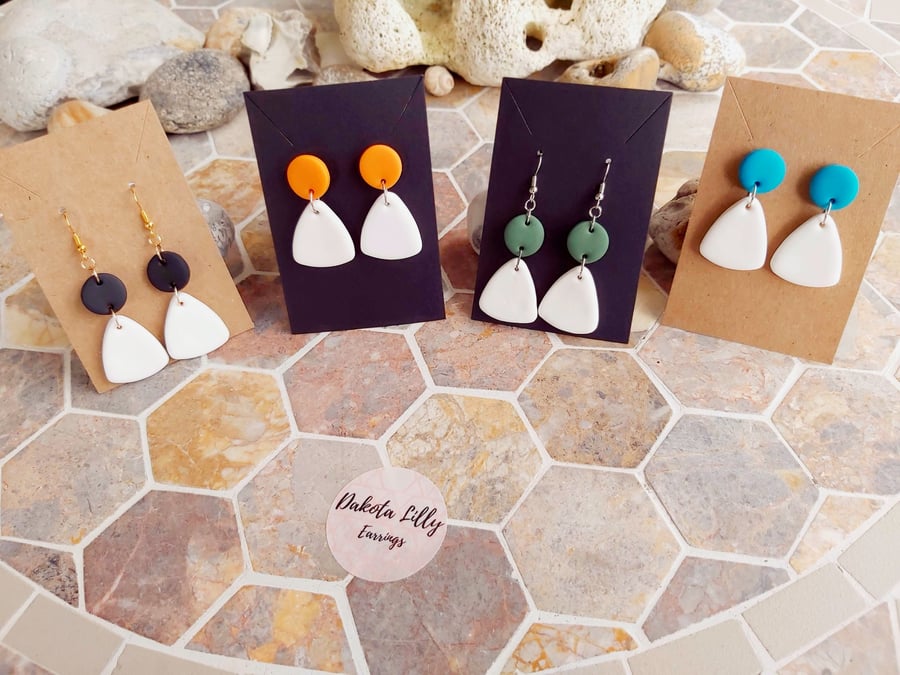 Block white with colour, polymer clay earrings