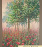 Tree in a patch of poppies, original oil pastel painting, A4 wall art, artwork - Image 6