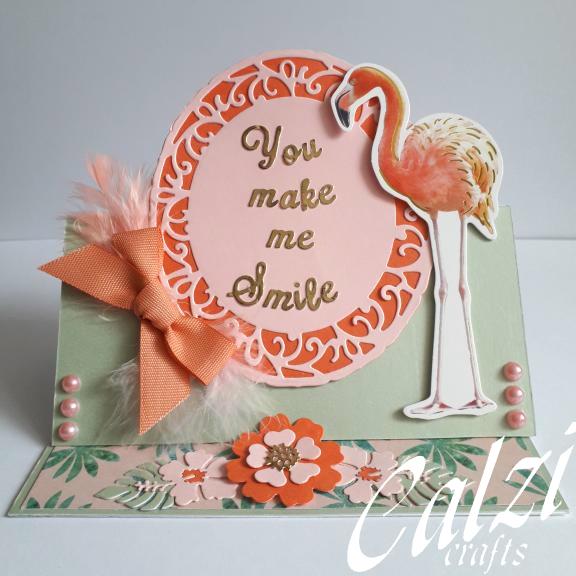 Flamingo Fancy Frame Easel Blank Greeting Card