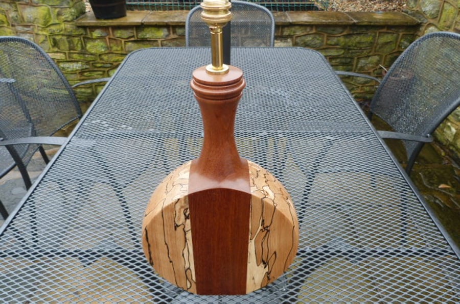 MAHOGANY AND SPALTED BEECH TABLE LAMP