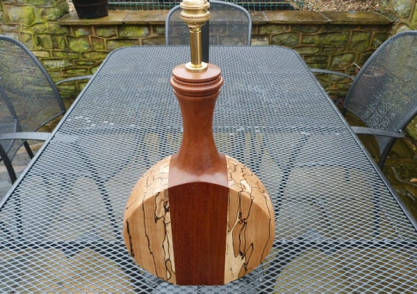 MAHOGANY AND SPALTED BEECH TABLE LAMP