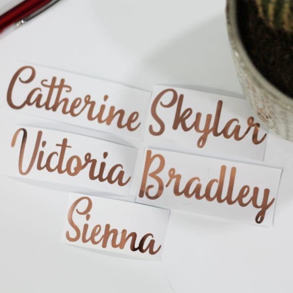 Personalised Name Stickers Rose Gold Vinyl School Nametag Wine Glass Box Water