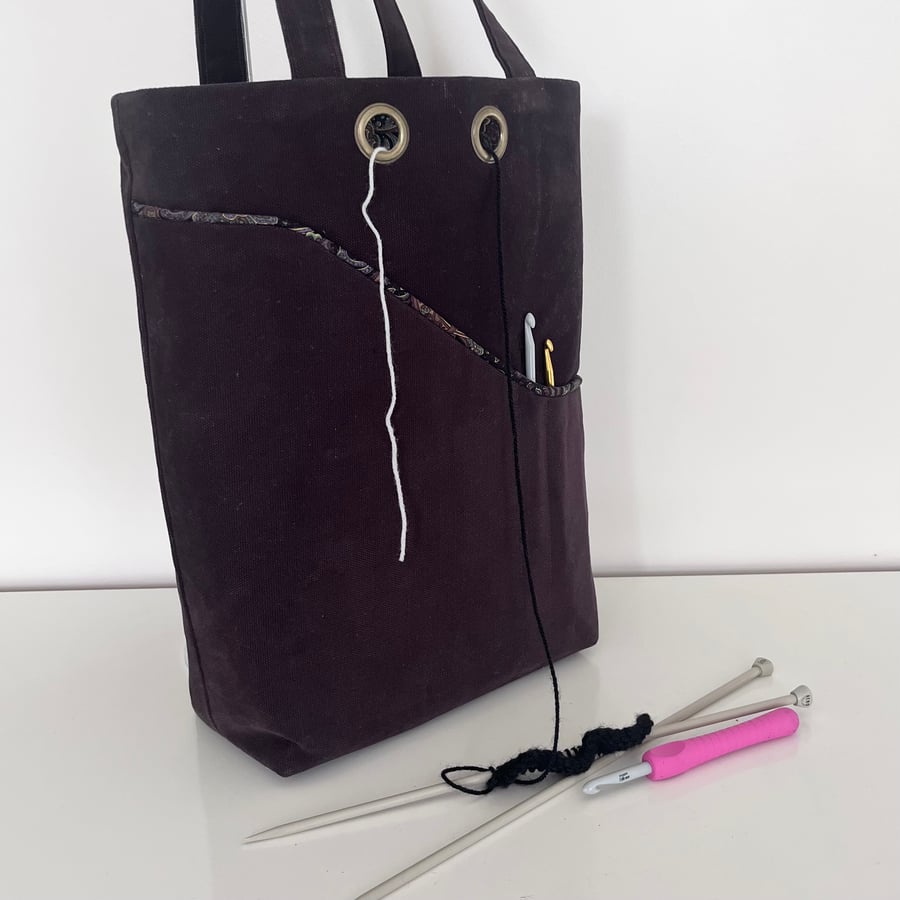 Knitting project bag chocolate brown
