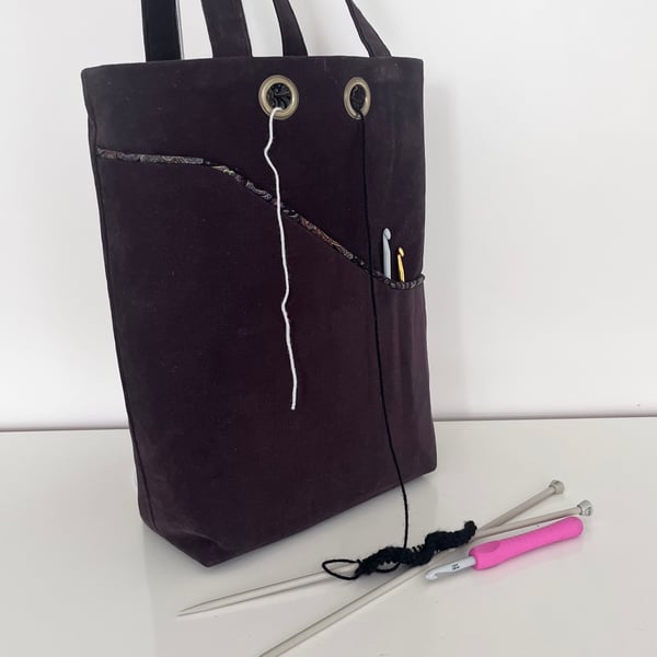 Knitting project bag chocolate brown