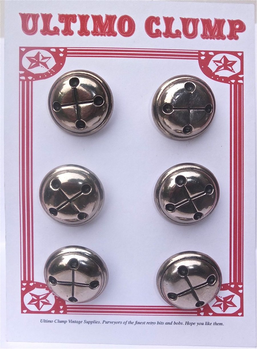 6 Vintage Silver Bell Buttons 28mm