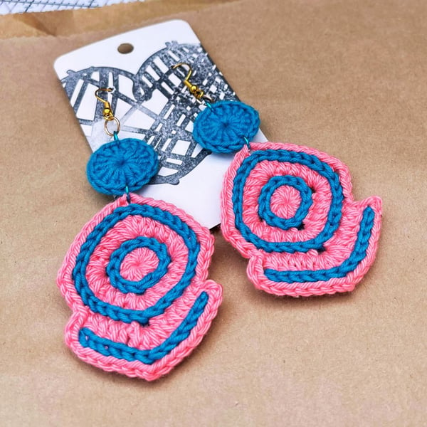 Crochet Earrings - Coral and Turquoise