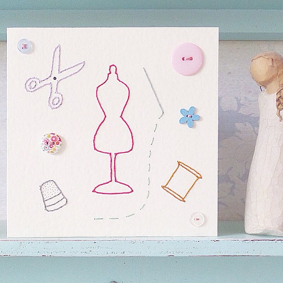 Mothers Day Card. Stitched Card. Embroidered Card. Birthday Card. Blank Card.