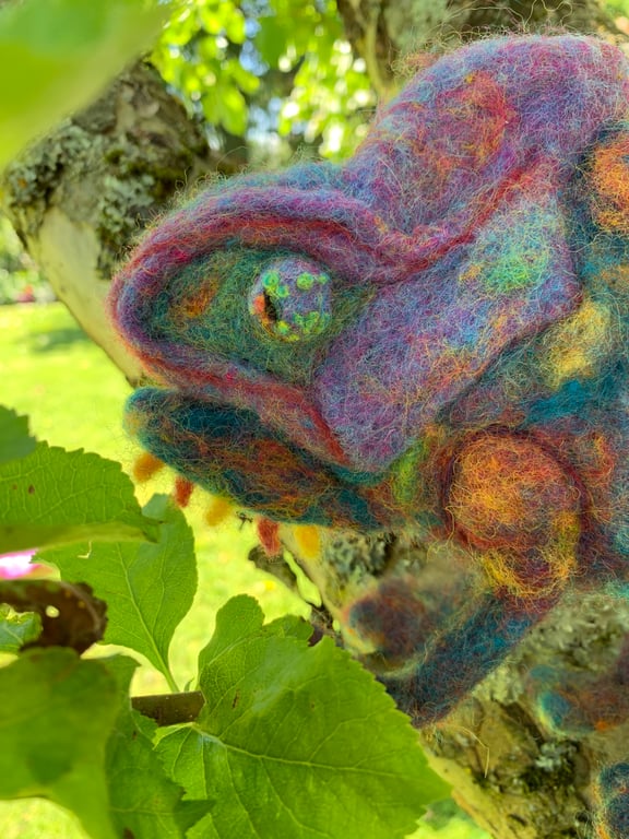 Needle Felted Chameleon, Veiled, Yemen, Wool Chameleon, Reptile, Chameleon