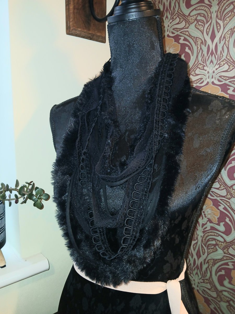 Handmade upcycled Gothic boho infinity scarf 