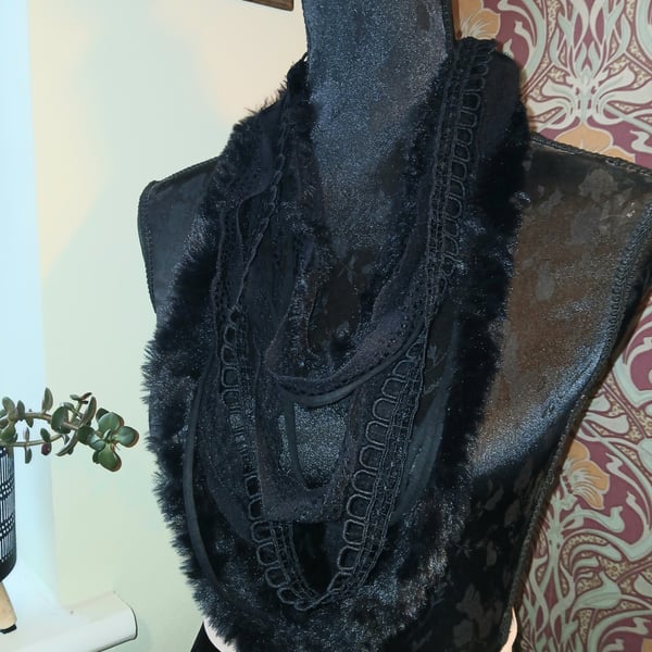 Handmade upcycled Gothic boho infinity scarf 
