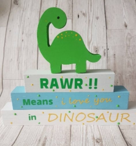 Dinosaur stacking blocks, childrens bedroom decor, Rawr means I love you in dino