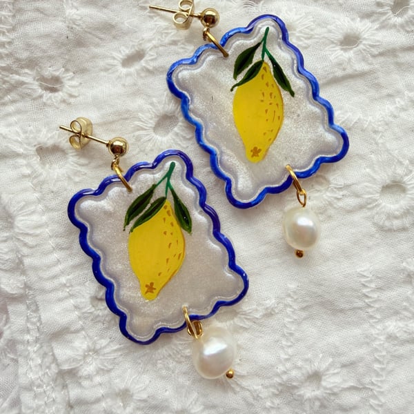 Amalfi Lemon Pearl Drop Earrings